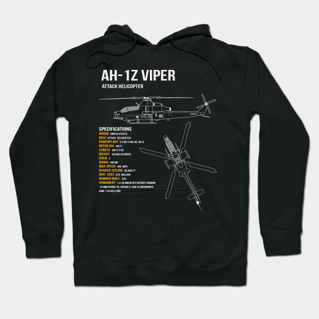 AH-1Z Viper Helicopter Hoodie by Dirty Custard Designs 